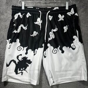 Unbranded One Piece Gear 5 Luffy Mesh Basketball Shorts Mens L Black White Anime
